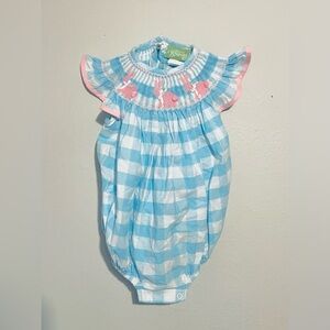 Whimsy Bunny Smocked Bubble Pink Blue White Gingham Size 3M